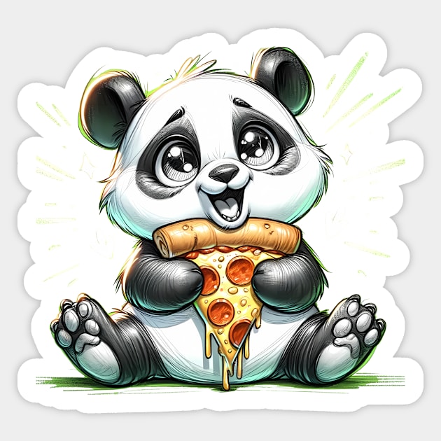 Cute Panda Bear Eating Pizza Sticker by logiamerch